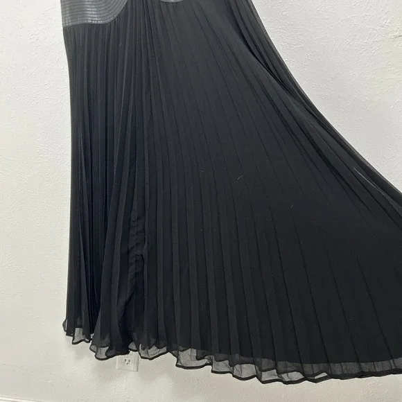 Anthropologie Maxi Skirt Faux‎ Leather Sheer Overlay Pleated Sz 6 Boho Goth Chic - Picture 3 of 10